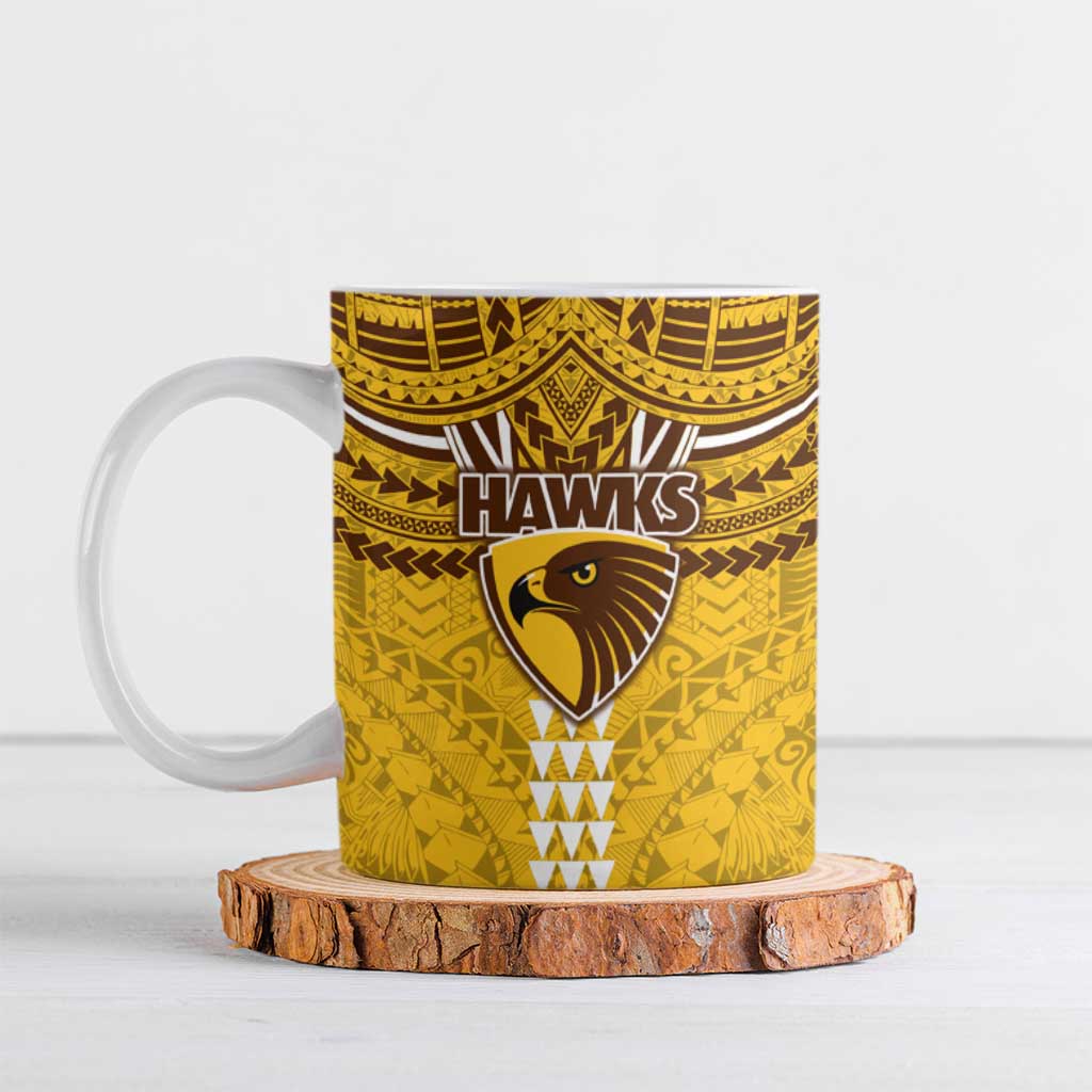 Personalized Hawthorn Hawks Ceramic Mug Polynesian Tribal Pattern Heritage Football