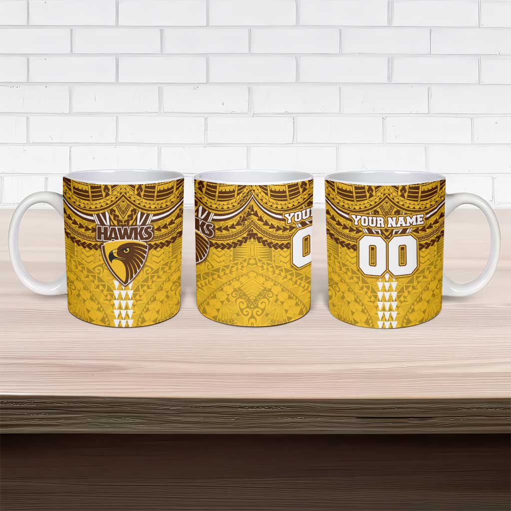 Personalized Hawthorn Hawks Ceramic Mug Polynesian Tribal Pattern Heritage Football