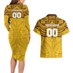 Personalized Hawthorn Hawks Couples Matching Long Sleeve Bodycon Dress and Hawaiian Shirt Polynesian Tribal Pattern Heritage Football