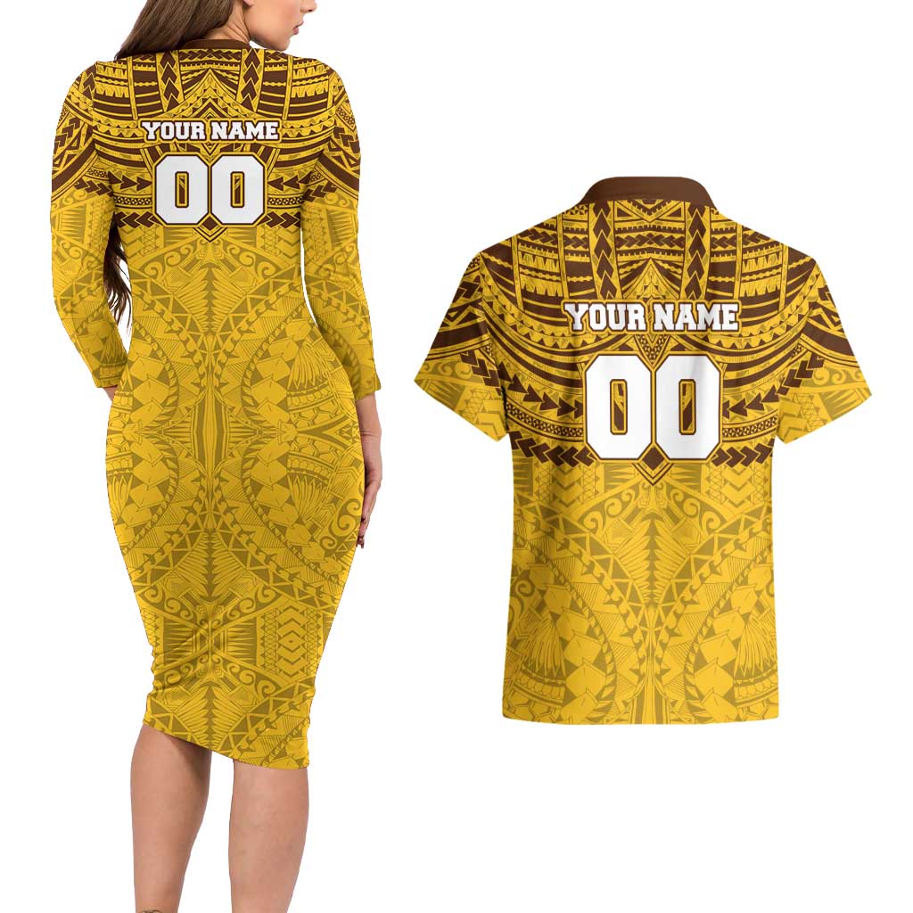 Personalized Hawthorn Hawks Couples Matching Long Sleeve Bodycon Dress and Hawaiian Shirt Polynesian Tribal Pattern Heritage Football