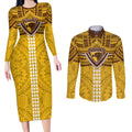 Personalized Hawthorn Hawks Couples Matching Long Sleeve Bodycon Dress and Long Sleeve Button Shirt Polynesian Tribal Pattern Heritage Football