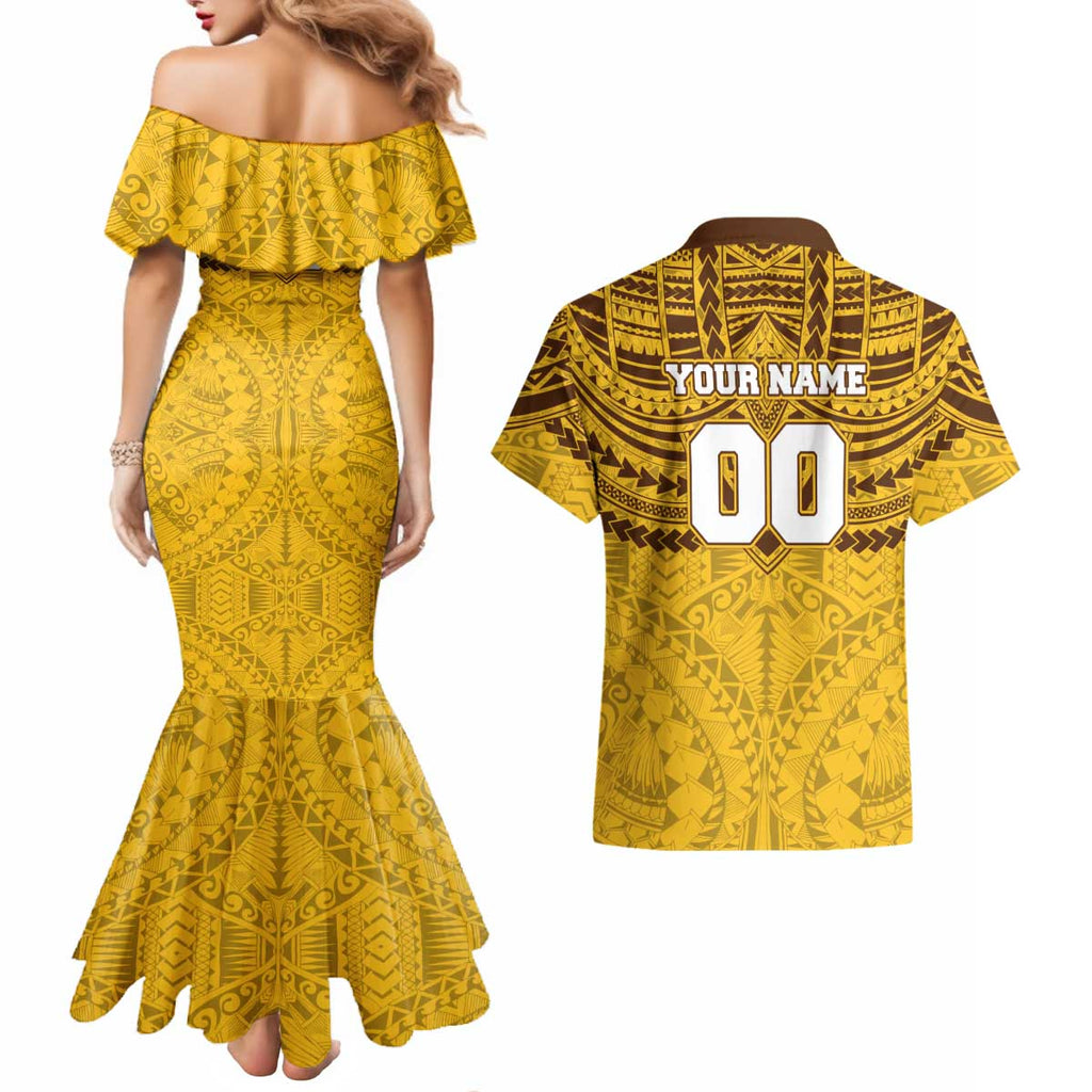 Personalized Hawthorn Hawks Couples Matching Mermaid Dress and Hawaiian Shirt Polynesian Tribal Pattern Heritage Football