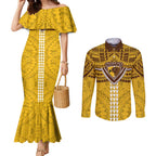 Personalized Hawthorn Hawks Couples Matching Mermaid Dress and Long Sleeve Button Shirt Polynesian Tribal Pattern Heritage Football