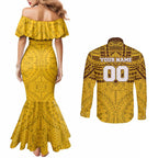 Personalized Hawthorn Hawks Couples Matching Mermaid Dress and Long Sleeve Button Shirt Polynesian Tribal Pattern Heritage Football