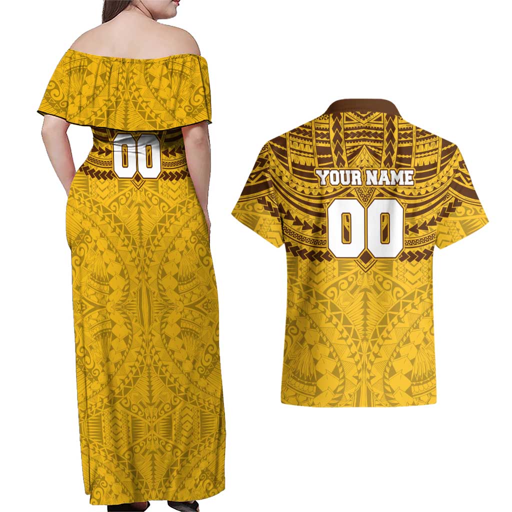 Personalized Hawthorn Hawks Couples Matching Off Shoulder Maxi Dress and Hawaiian Shirt Polynesian Tribal Pattern Heritage Football