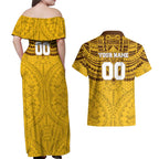 Personalized Hawthorn Hawks Couples Matching Off Shoulder Maxi Dress and Hawaiian Shirt Polynesian Tribal Pattern Heritage Football