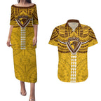 Personalized Hawthorn Hawks Couples Matching Puletasi and Hawaiian Shirt Polynesian Tribal Pattern Heritage Football