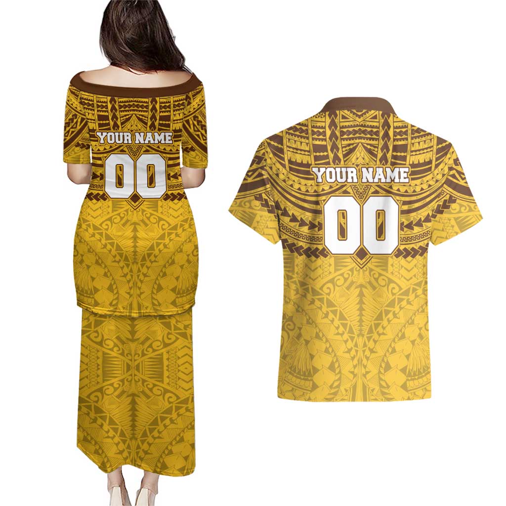 Personalized Hawthorn Hawks Couples Matching Puletasi and Hawaiian Shirt Polynesian Tribal Pattern Heritage Football