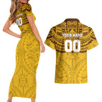 Personalized Hawthorn Hawks Couples Matching Short Sleeve Bodycon Dress and Hawaiian Shirt Polynesian Tribal Pattern Heritage Football