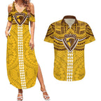 Personalized Hawthorn Hawks Couples Matching Summer Maxi Dress and Hawaiian Shirt Polynesian Tribal Pattern Heritage Football
