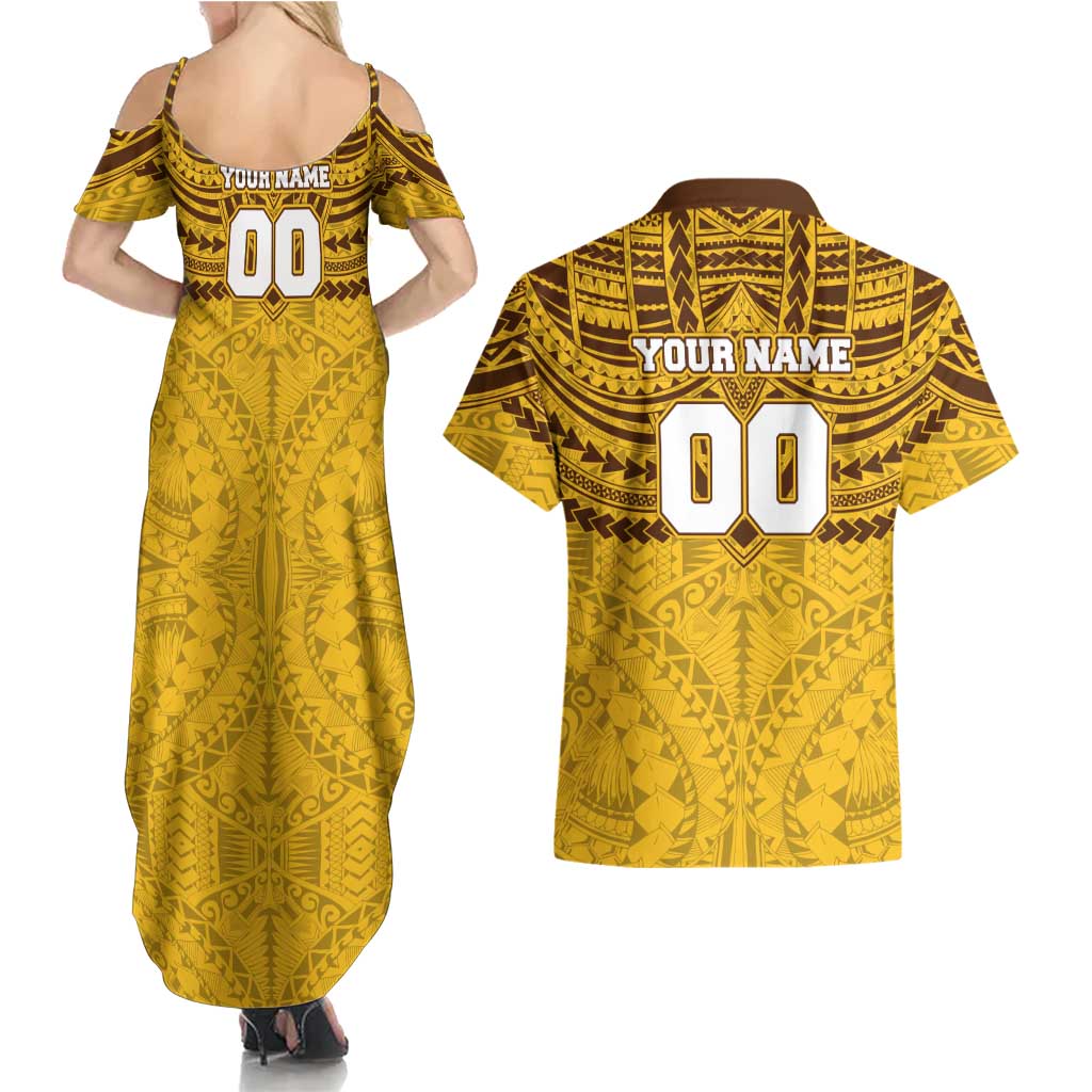 Personalized Hawthorn Hawks Couples Matching Summer Maxi Dress and Hawaiian Shirt Polynesian Tribal Pattern Heritage Football