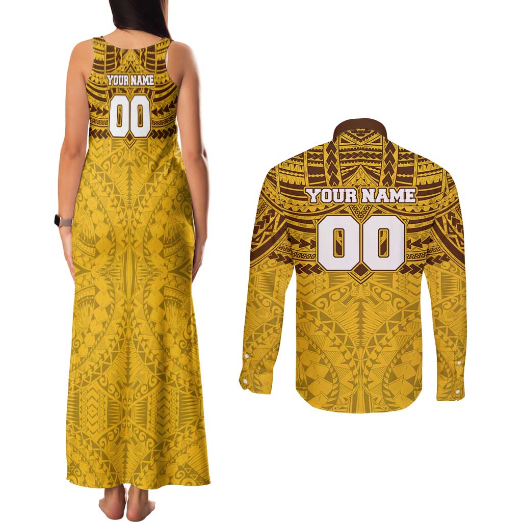 Personalized Hawthorn Hawks Couples Matching Tank Maxi Dress and Long Sleeve Button Shirt Polynesian Tribal Pattern Heritage Football