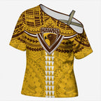 Personalized Hawthorn Hawks Cross Shoulder Shirt Polynesian Tribal Pattern Heritage Football