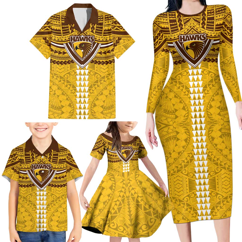 Personalized Hawthorn Hawks Family Matching Long Sleeve Bodycon Dress and Hawaiian Shirt Polynesian Tribal Pattern Heritage Football