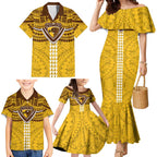 Personalized Hawthorn Hawks Family Matching Mermaid Dress and Hawaiian Shirt Polynesian Tribal Pattern Heritage Football