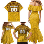 Personalized Hawthorn Hawks Family Matching Mermaid Dress and Hawaiian Shirt Polynesian Tribal Pattern Heritage Football