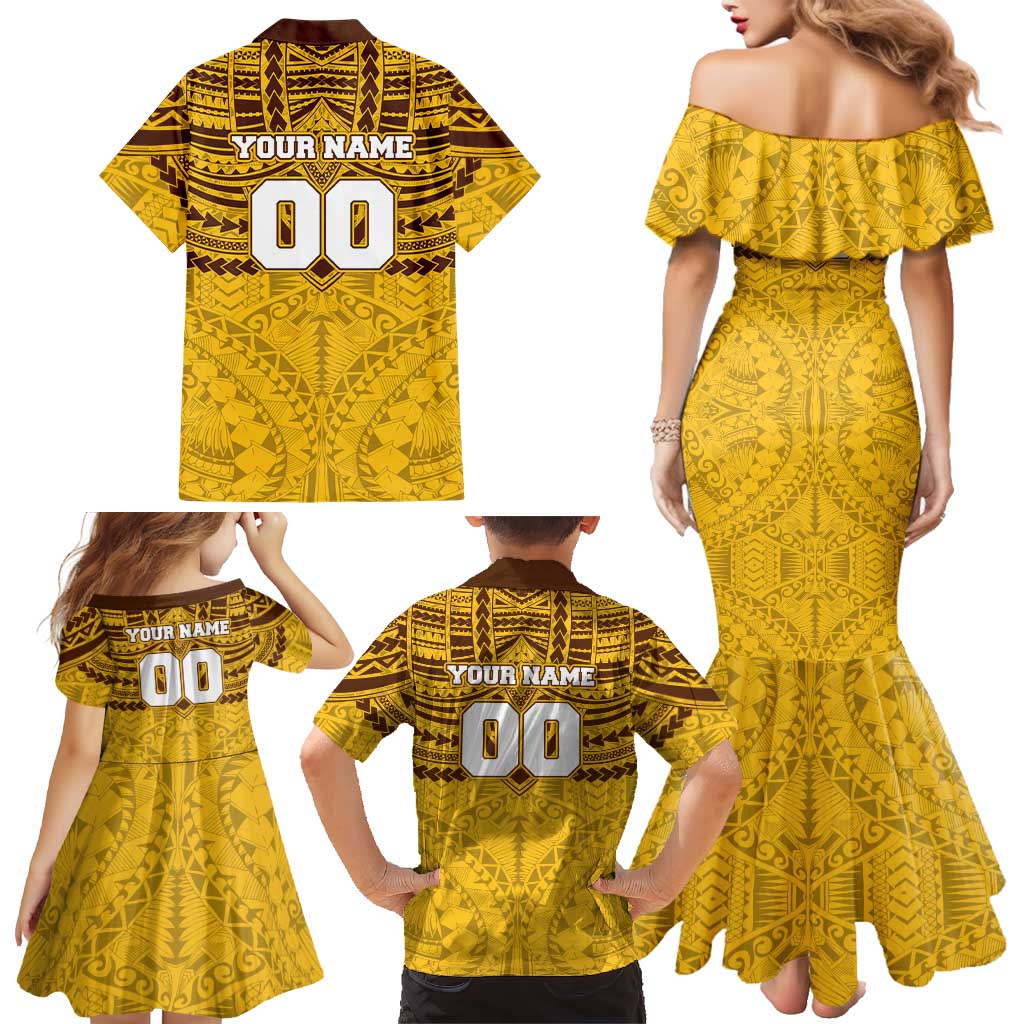 Personalized Hawthorn Hawks Family Matching Mermaid Dress and Hawaiian Shirt Polynesian Tribal Pattern Heritage Football