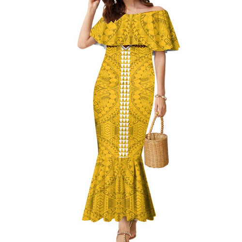Personalized Hawthorn Hawks Family Matching Mermaid Dress and Hawaiian Shirt Polynesian Tribal Pattern Heritage Football