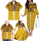 Personalized Hawthorn Hawks Family Matching Off The Shoulder Long Sleeve Dress and Hawaiian Shirt Polynesian Tribal Pattern Heritage Football