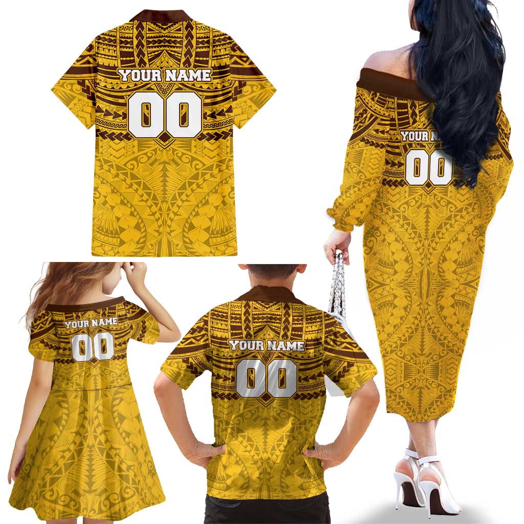 Personalized Hawthorn Hawks Family Matching Off The Shoulder Long Sleeve Dress and Hawaiian Shirt Polynesian Tribal Pattern Heritage Football