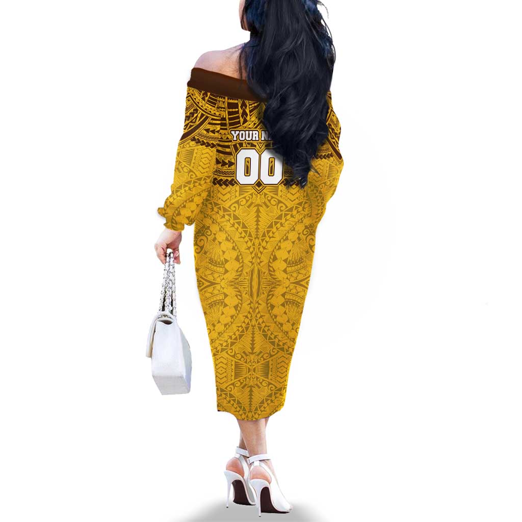 Personalized Hawthorn Hawks Family Matching Off The Shoulder Long Sleeve Dress and Hawaiian Shirt Polynesian Tribal Pattern Heritage Football