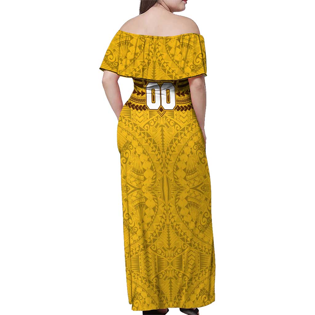 Personalized Hawthorn Hawks Family Matching Off Shoulder Maxi Dress and Hawaiian Shirt Polynesian Tribal Pattern Heritage Football
