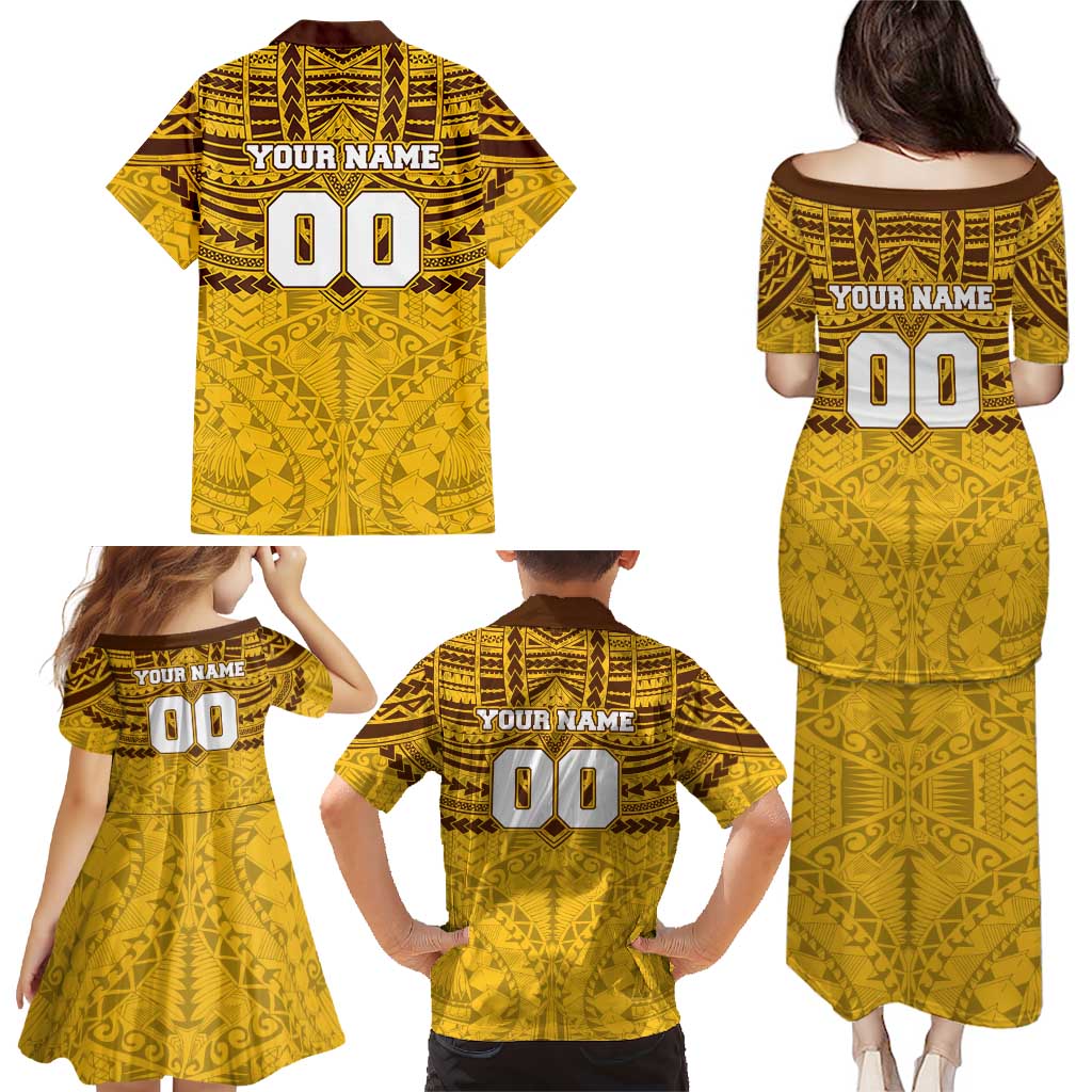 Personalized Hawthorn Hawks Family Matching Puletasi and Hawaiian Shirt Polynesian Tribal Pattern Heritage Football