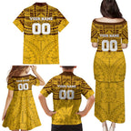 Personalized Hawthorn Hawks Family Matching Puletasi and Hawaiian Shirt Polynesian Tribal Pattern Heritage Football