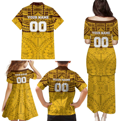 Personalized Hawthorn Hawks Family Matching Puletasi and Hawaiian Shirt Polynesian Tribal Pattern Heritage Football