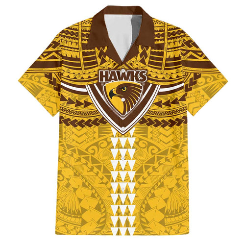 Personalized Hawthorn Hawks Family Matching Puletasi and Hawaiian Shirt Polynesian Tribal Pattern Heritage Football