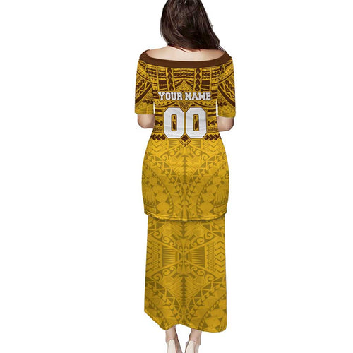 Personalized Hawthorn Hawks Family Matching Puletasi and Hawaiian Shirt Polynesian Tribal Pattern Heritage Football