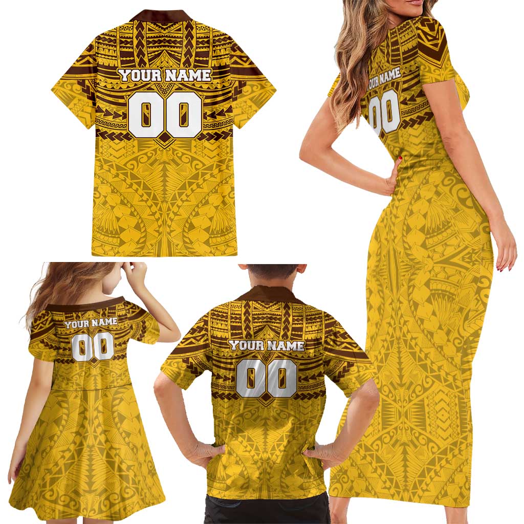 Personalized Hawthorn Hawks Family Matching Short Sleeve Bodycon Dress and Hawaiian Shirt Polynesian Tribal Pattern Heritage Football
