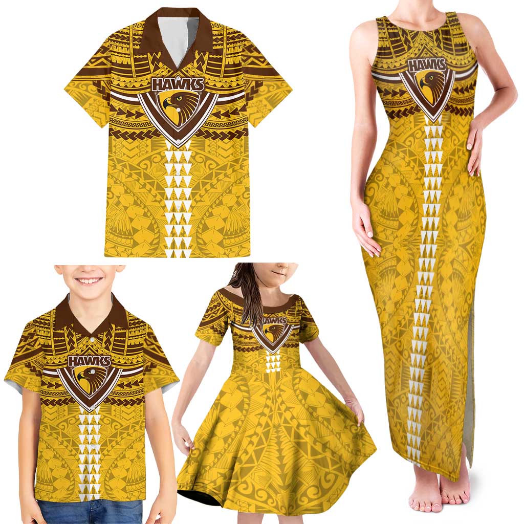 Personalized Hawthorn Hawks Family Matching Tank Maxi Dress and Hawaiian Shirt Polynesian Tribal Pattern Heritage Football