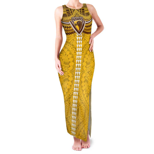 Personalized Hawthorn Hawks Family Matching Tank Maxi Dress and Hawaiian Shirt Polynesian Tribal Pattern Heritage Football