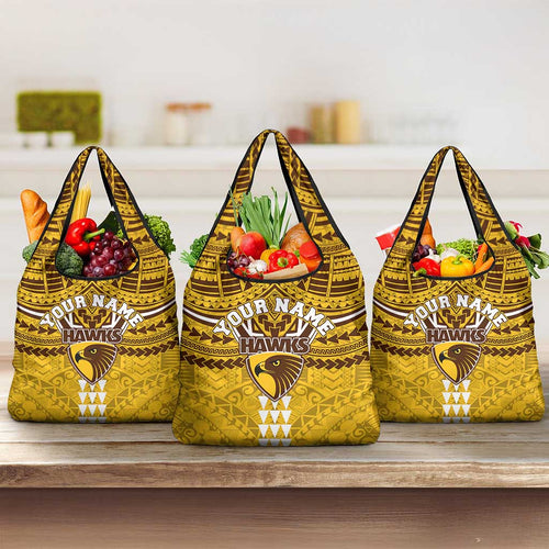 Personalized Hawthorn Hawks Grocery Bag Polynesian Tribal Pattern Heritage Football