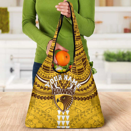 Personalized Hawthorn Hawks Grocery Bag Polynesian Tribal Pattern Heritage Football