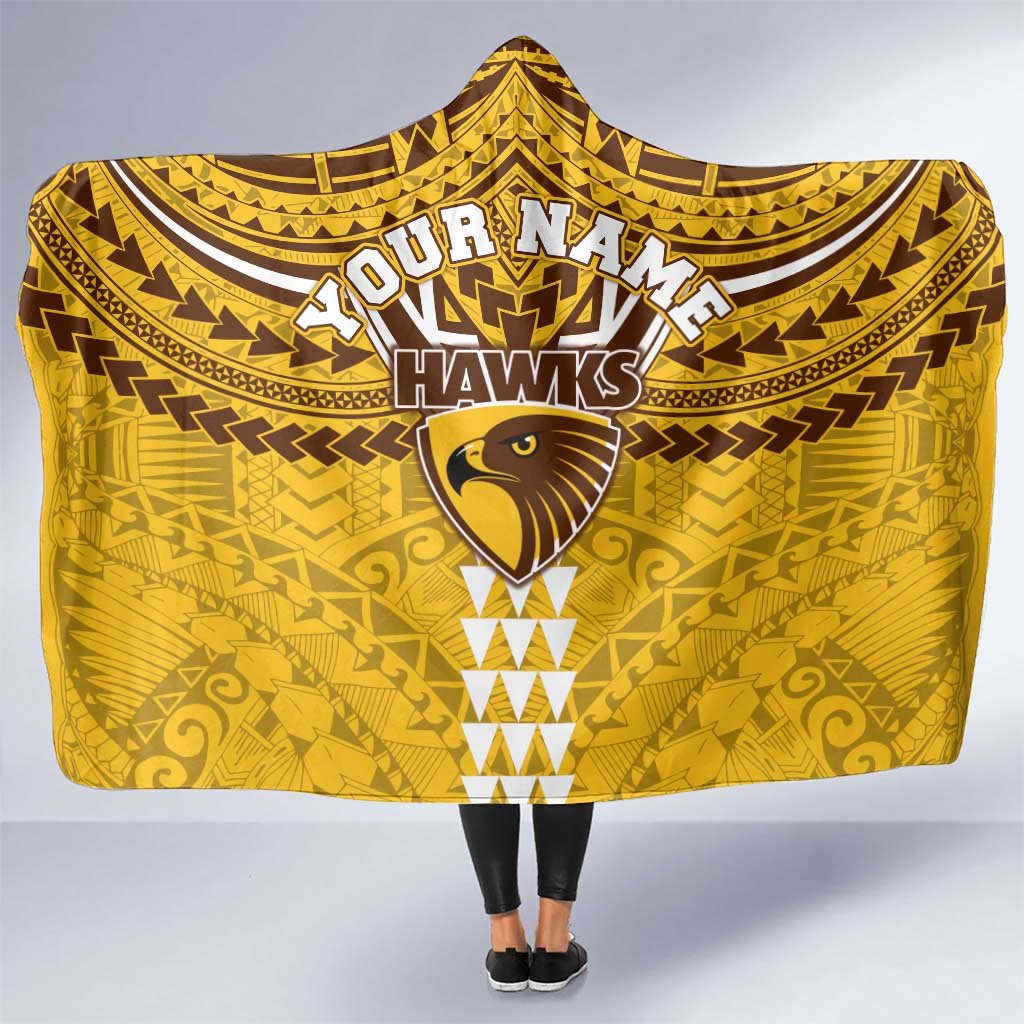 Personalized Hawthorn Hawks Hooded Blanket Polynesian Tribal Pattern Heritage Football