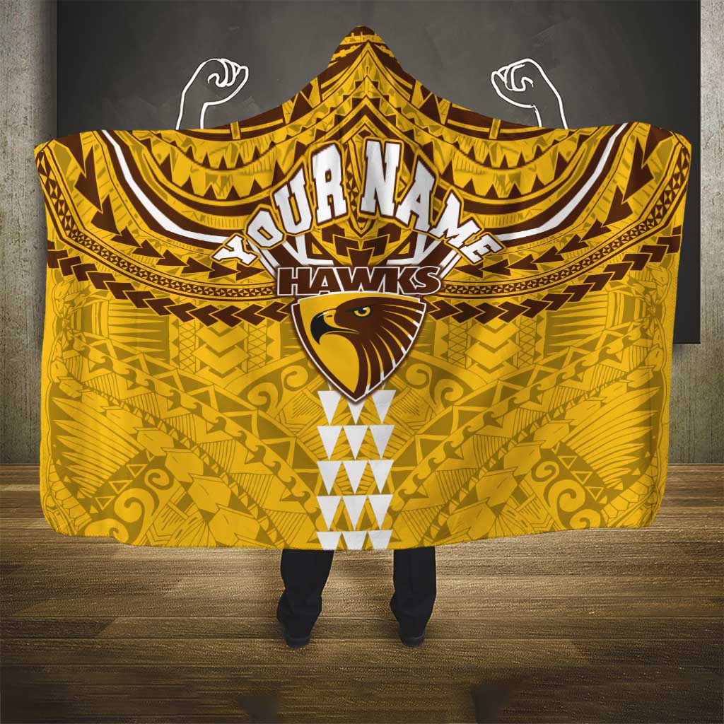 Personalized Hawthorn Hawks Hooded Blanket Polynesian Tribal Pattern Heritage Football