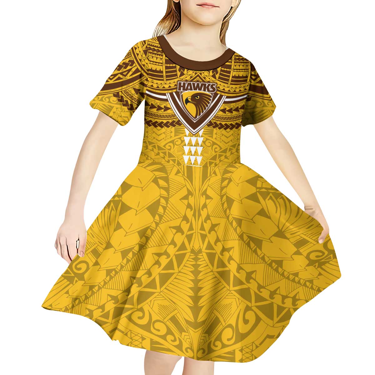 Personalized Hawthorn Hawks Kid Short Sleeve Dress Polynesian Tribal Pattern Heritage Football