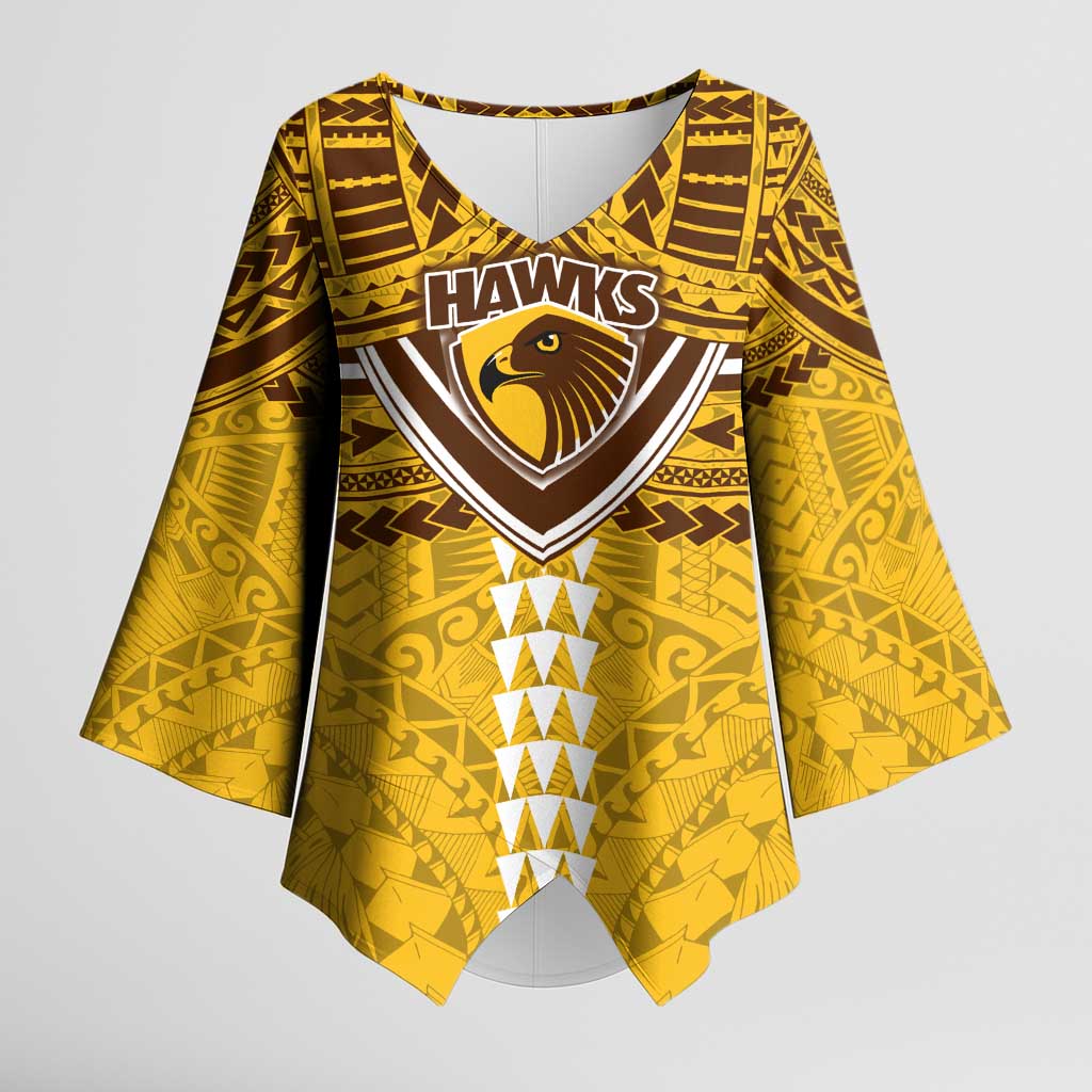 Personalized Hawthorn Hawks Kimono Sleeve Blouse Polynesian Tribal Pattern Heritage Football