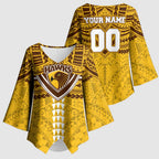 Personalized Hawthorn Hawks Kimono Sleeve Blouse Polynesian Tribal Pattern Heritage Football