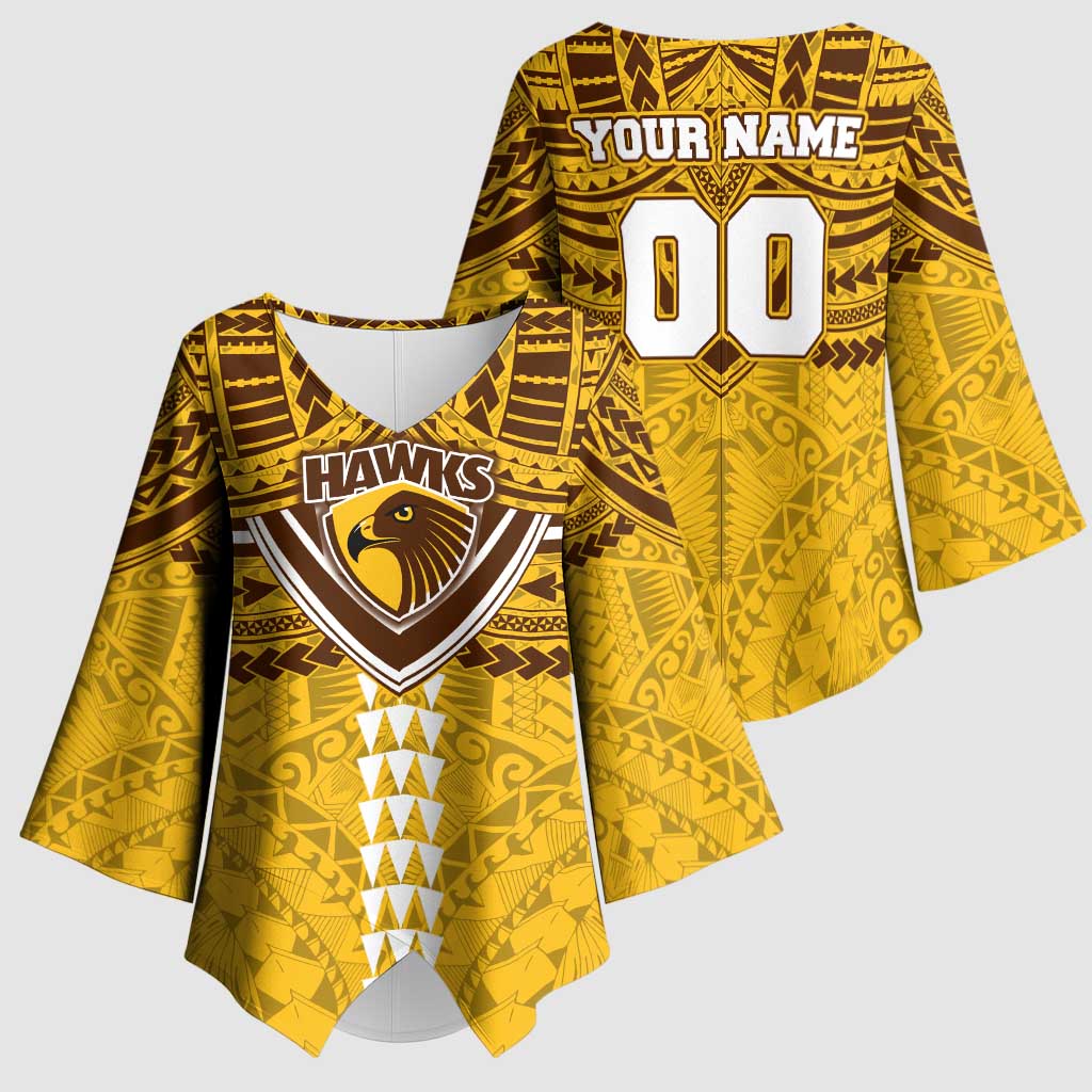 Personalized Hawthorn Hawks Kimono Sleeve Blouse Polynesian Tribal Pattern Heritage Football