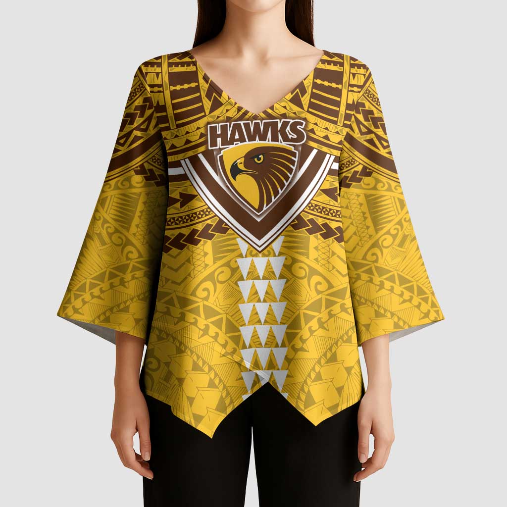 Personalized Hawthorn Hawks Kimono Sleeve Blouse Polynesian Tribal Pattern Heritage Football