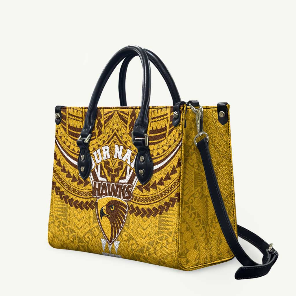 Personalized Hawthorn Hawks Leather Bag Polynesian Tribal Pattern Heritage Football