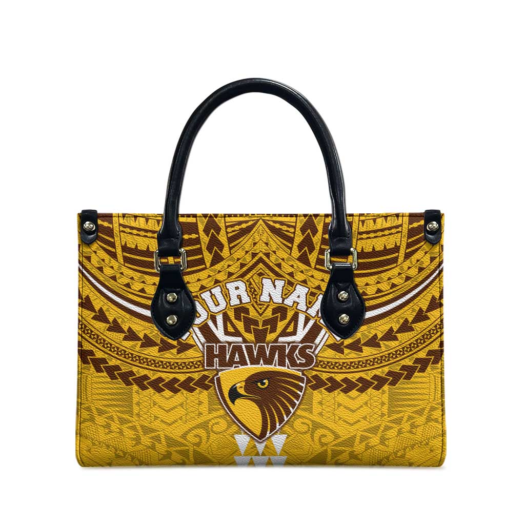 Personalized Hawthorn Hawks Leather Bag Polynesian Tribal Pattern Heritage Football