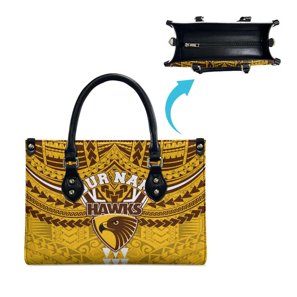 Personalized Hawthorn Hawks Leather Bag Polynesian Tribal Pattern Heritage Football