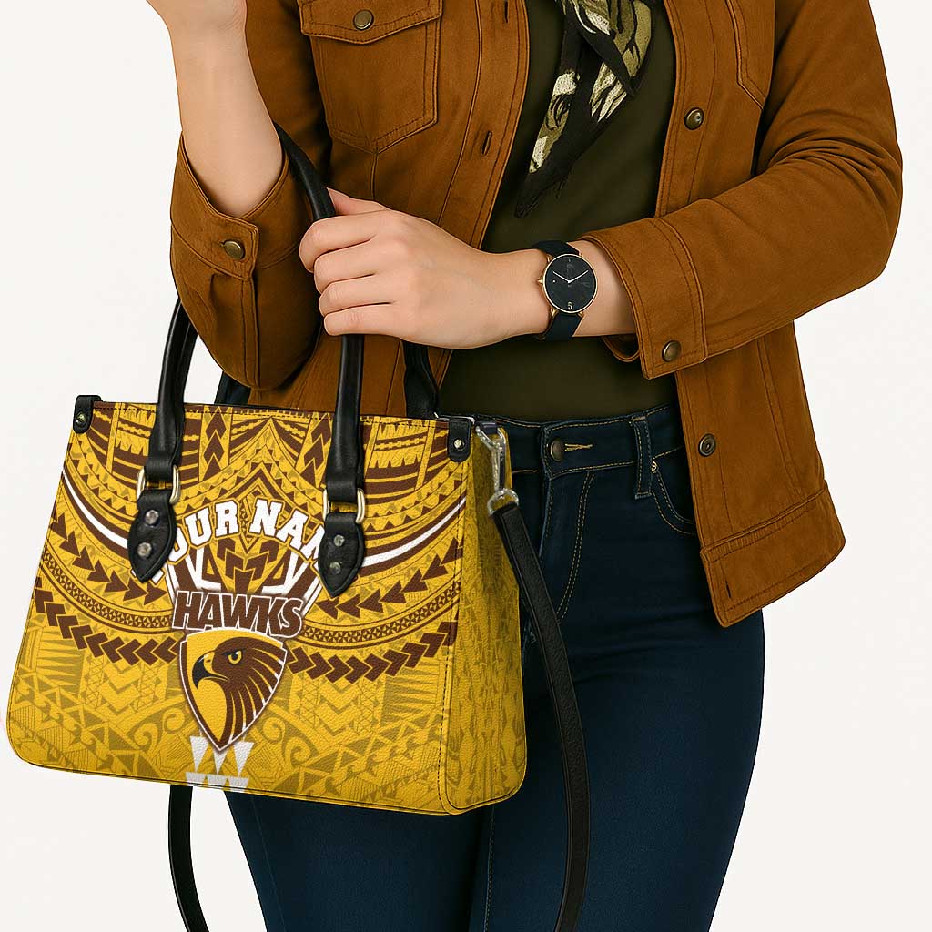 Personalized Hawthorn Hawks Leather Bag Polynesian Tribal Pattern Heritage Football