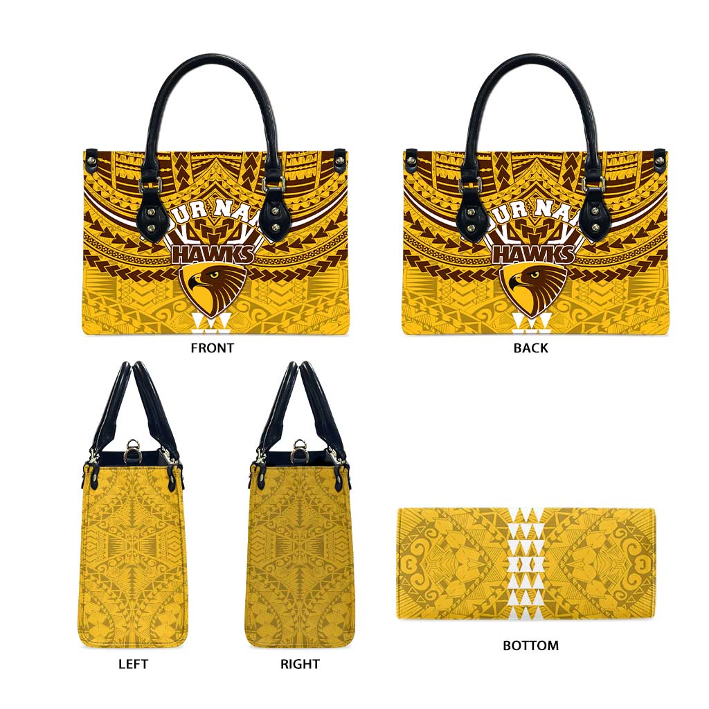 Personalized Hawthorn Hawks Leather Bag Polynesian Tribal Pattern Heritage Football