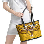 Personalized Hawthorn Hawks Leather Tote Bag Polynesian Tribal Pattern Heritage Football