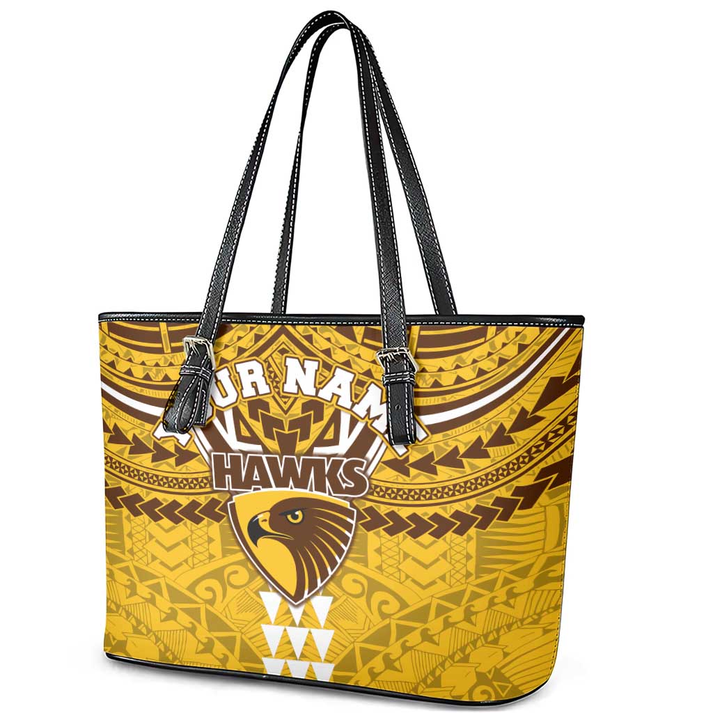Personalized Hawthorn Hawks Leather Tote Bag Polynesian Tribal Pattern Heritage Football